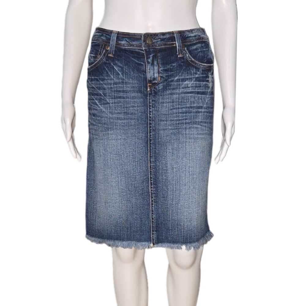 575 DENIM Distressed Raw Cut Hem Dark Wash Intermix Jean Skirt Size 26